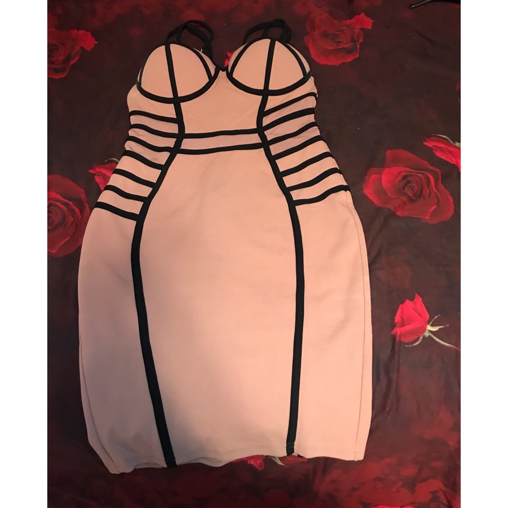 beige light pink color, knee high dress